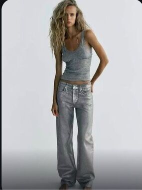 NWT Divided Wide Leg Silver metallic Denim Jeans bloggers favourite